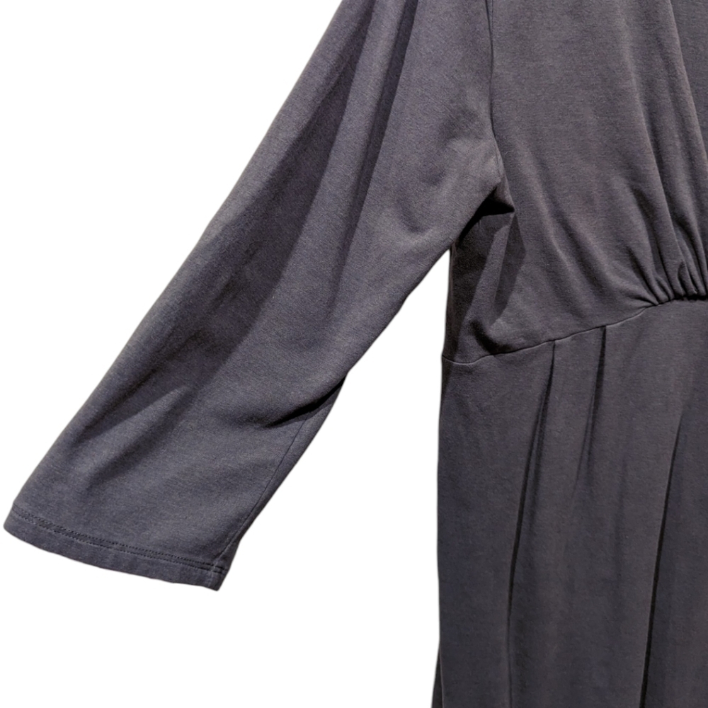 Garnet Hill Faux Wrap Surplice Neckline Gathered Mocha Stretchy Jersey Dress (M) - Picture 5 of 6